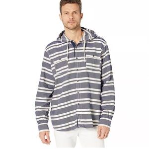 Johnnie O Hull Button Down Cotton Twill Striped Hoodie Shirt